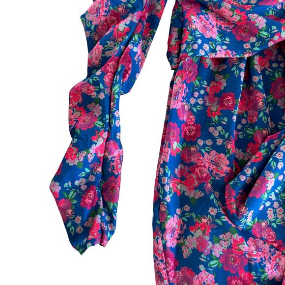For Love & Lemons Annie Cobalt Blue & Pink Floral Print Mini Dress Women’s Large - Picture 9 of 10